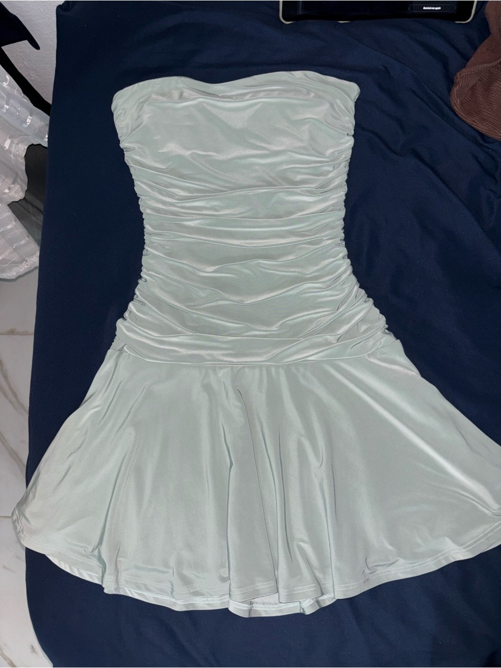 Windsor Strapless Ruched Fit-and-Flare Dress in Mint